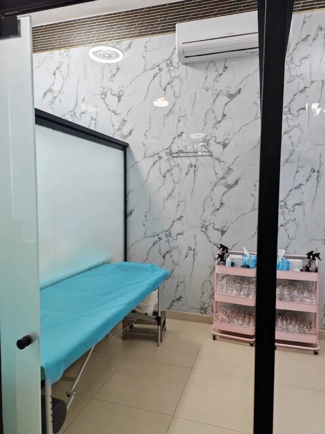 The clinic's private Hijama treatment room